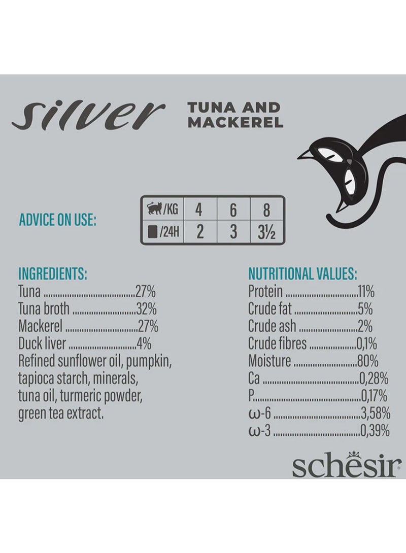 Schesir Silver Complete Adult Cat Food – Tuna & Mackerel – Grain Free Wet Food – Complete & Balanced Nutrition – 3 × 70 g - Image 4